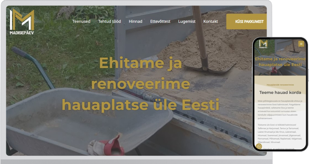 Madisepäev uus veebileht teenusepakkujale, tehtud kodulehed